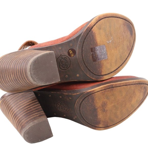 Lucky Brand Sz 6M Odenah Leather Red Rust Block Heels Bootie Peep Toe Sling Back - Picture 7 of 9